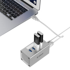 ORICO A3H4 Aluminium High Speed ​​4 Ports USB 3.0 HUB mit 12V/2,5A Netzteil für Laptops, 4 Ports (Silber)