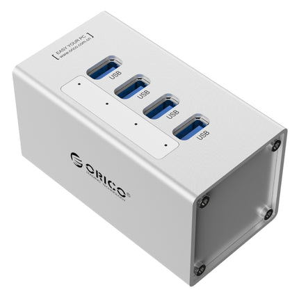 Concentrador USB 3.0 de 4 puertos de alta velocidad ORICO A3H4 de aluminio con fuente de alimentación de 12 V/2,5 A para computadoras portátiles, 4 puertos (plateado)