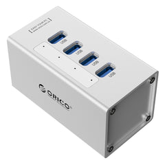 ORICO A3H4 Aluminium High Speed ​​4 Ports USB 3.0 HUB mit 12V/2,5A Netzteil für Laptops, 4 Ports (Silber)