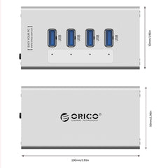 ORICO A3H4 Aluminium High Speed ​​4 Ports USB 3.0 HUB mit 12V/2,5A Netzteil für Laptops, 4 Ports (Silber)