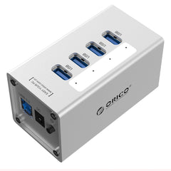 ORICO A3H4 Aluminium High Speed ​​4 Ports USB 3.0 HUB mit 12V/2,5A Netzteil für Laptops, 4 Ports (Silber)