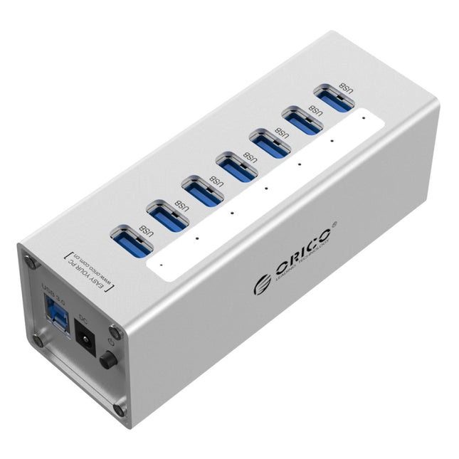 ORICO A3H7 Aluminum High Speed 7 Ports USB 3.0 HUB with 12V/2.5A Power Supply for Laptops, 7 Ports (Silver), 7 Ports (Black)
