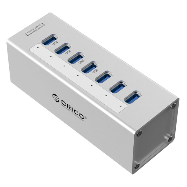 ORICO A3H7 Aluminum High Speed 7 Ports USB 3.0 HUB with 12V/2.5A Power Supply for Laptops, 7 Ports (Silver), 7 Ports (Black)