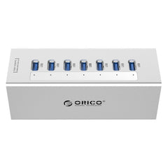 ORICO A3H7 Aluminum High Speed 7 Ports USB 3.0 HUB with 12V/2.5A Power Supply for Laptops, 7 Ports (Silver), 7 Ports (Black)