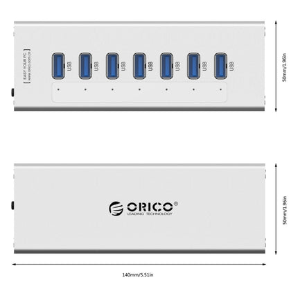 ORICO A3H7 Aluminum High Speed 7 Ports USB 3.0 HUB with 12V/2.5A Power Supply for Laptops, 7 Ports (Silver), 7 Ports (Black)