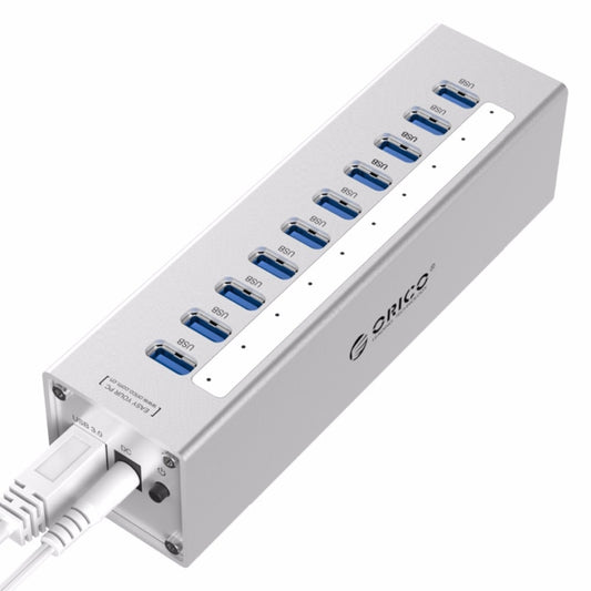 ORICO A3H10 Aluminum High Speed 10 Ports USB 3.0 HUB with Power Adapter for Laptops, 10 Ports (Silver), 10 Ports (Black)