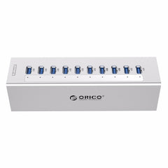 ORICO A3H10 Aluminum High Speed 10 Ports USB 3.0 HUB with Power Adapter for Laptops, 10 Ports (Silver), 10 Ports (Black)