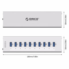 ORICO A3H10 Aluminum High Speed 10 Ports USB 3.0 HUB with Power Adapter for Laptops, 10 Ports (Silver), 10 Ports (Black)