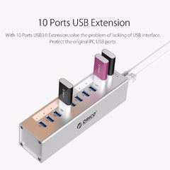 ORICO A3H10 Aluminum High Speed 10 Ports USB 3.0 HUB with Power Adapter for Laptops, 10 Ports (Silver), 10 Ports (Black)