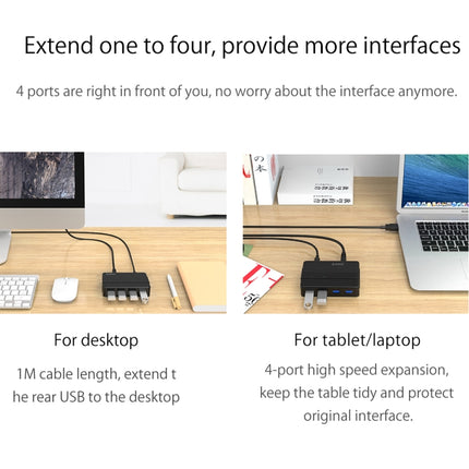 ORICO H4928-U3 ABS Concentrador USB 3.0 de 4 puertos de alta velocidad con adaptador de corriente de 12 V para teléfonos inteligentes y tabletas