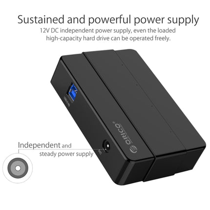ORICO H4928-U3 ABS Concentrador USB 3.0 de 4 puertos de alta velocidad con adaptador de corriente de 12 V para teléfonos inteligentes y tabletas