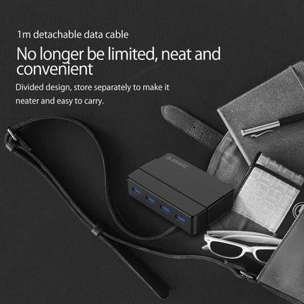 ORICO H4928-U3 ABS Concentrador USB 3.0 de 4 puertos de alta velocidad con adaptador de corriente de 12 V para teléfonos inteligentes y tabletas
