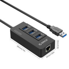 ORICO HR01-U3 ABS 3 Ports USB3.0 HUB Splitter with External RJ45 Gigabit Ethernet Network Card 5 Gbps for Laptops / Desktop / Ultrabook etc.