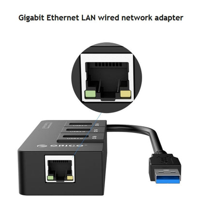 ORICO HR01-U3 ABS 3 puertos USB3.0 HUB Splitter con tarjeta de red Ethernet Gigabit RJ45 externa de 5 Gbps para computadoras portátiles/de escritorio/ultrabook, etc.