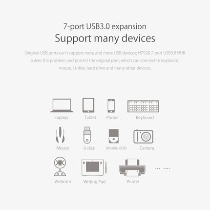 Concentrador USB 3.0 de 7 puertos para escritorio ORICO H7928-U3 de material ABS con cable de 1 m, USB 3.0