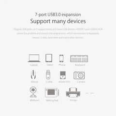 ORICO H7928-U3 ABS Material Desktop 7 Ports USB 3.0 HUB with 1m Cable, USB 3.0