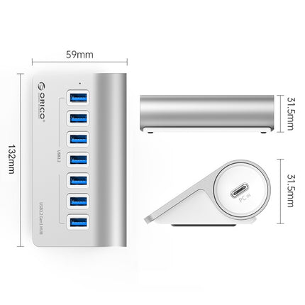 ORICO M3U7-G2 Aluminum Alloy 7-Port USB 3.2 Gen2 10Gbps HUB with 0.5m Cable, M3U7-G2 0.5m