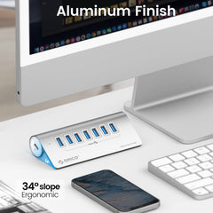 ORICO M3U7-G2 Aluminum Alloy 7-Port USB 3.2 Gen2 10Gbps HUB with 0.5m Cable, M3U7-G2 0.5m