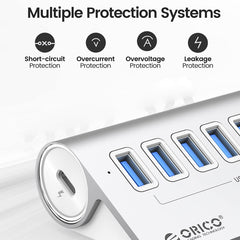 ORICO M3U7-G2 Aluminum Alloy 7-Port USB 3.2 Gen2 10Gbps HUB with 1m Cable, M3U7-G2 1m