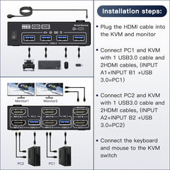 KC-KVM202AS 4K 60HZ USB3.0 HDMI Dual Display KVM Switcher Support EDID Analog Lock Screen, KC-KVM202AS