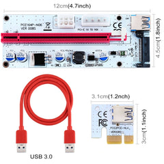 PCE164P-N06 VER008S USB 3.0 PCI-E Express 1x to 16x PCI-E Extender Riser Card Adapter 15 Pin SATA Power 6 Pin + 4 Pin Power Supply Port with 60cm USB Cable, VER008S Red