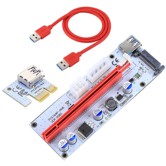 PCE164P-N06 VER008S USB 3.0 PCI-E Express 1x to 16x PCI-E Extender Riser Card Adapter 15 Pin SATA Power 6 Pin + 4 Pin Power Supply Port with 60cm USB Cable, VER008S Red