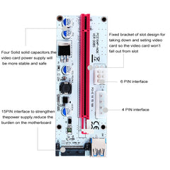 PCE164P-N06 VER008S USB 3.0 PCI-E Express 1x to 16x PCI-E Extender Riser Card Adapter 15 Pin SATA Power 6 Pin + 4 Pin Power Supply Port with 60cm USB Cable, VER008S Red