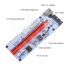 PCE164P-N06 VER008S USB 3.0 PCI-E Express 1x to 16x PCI-E Extender Riser Card Adapter 15 Pin SATA Power 6 Pin + 4 Pin Power Supply Port with 60cm USB Cable, VER008S Red