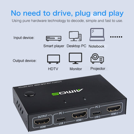 AIMOS AM-KVM201CC 2 Ports USB HUB HDMI KVM Switch without Extension Cable