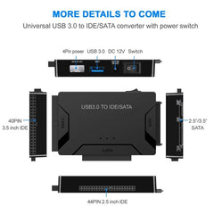 USB 3.0 to SATA / IDE Hard Disk Drive Converter Adapter Cable for 2.5 inch / 3.5 inch SATA IDE HDD, Cable Length: 1m, US160