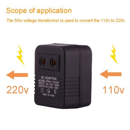 110V to 220V 50W AC Power Socket Adapter,  EU/US Plug to US Plug, 110V to 220V 50W