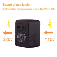 110V to 220V 50W AC Power Socket Adapter,  EU/US Plug to US Plug, 110V to 220V 50W