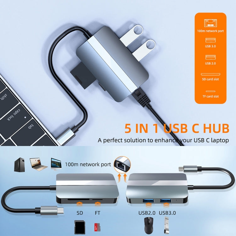 BYL-2112 5 in 1 USB-C / Type-C to USB Multifunctional Docking Station HUB Adapter, BYL-2112