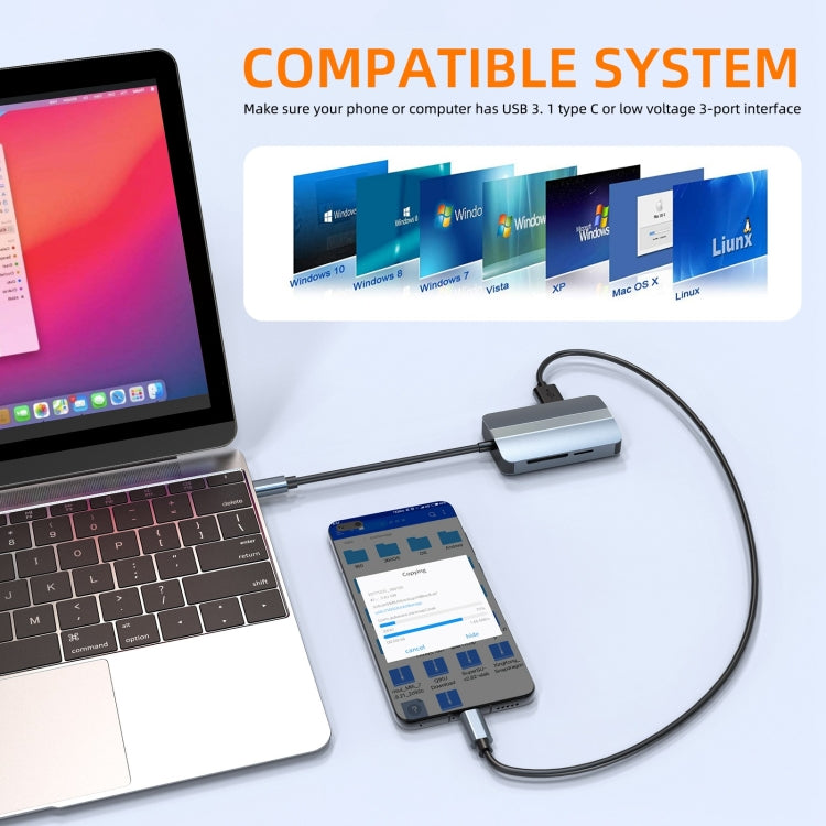 BYL-2112 5 in 1 USB-C / Type-C to USB Multifunctional Docking Station HUB Adapter, BYL-2112