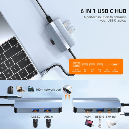 BYL-2203 6 in 1 USB-C / Type-C to USB Multifunctional Docking Station HUB Adapter, BYL-2203