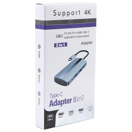 BYL-2105 8 in 1 USB-C / Type-C to USB Multifunctional Docking Station HUB Adapter, BYL-2105