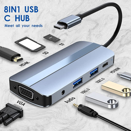 BYL-2105 8 in 1 USB-C / Type-C to USB Multifunctional Docking Station HUB Adapter, BYL-2105