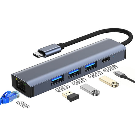 BYL-2302 5 in 1 USB-C / Type-C to USB Multifunctional Docking Station HUB Adapter with 1000M Network Port, BYL-2302