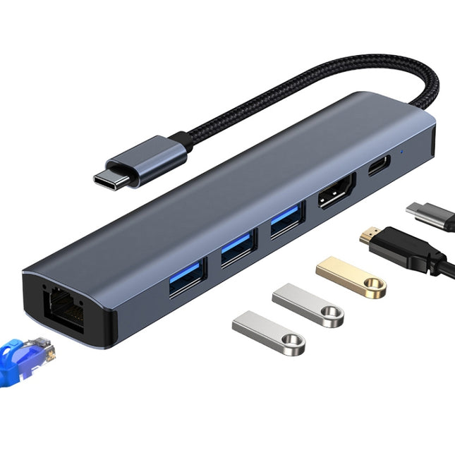 BYL-2210 6 in 1 USB-C / Type-C to USB Multifunctional Docking Station HUB Adapter with 1000M Network Port, BYL-2210