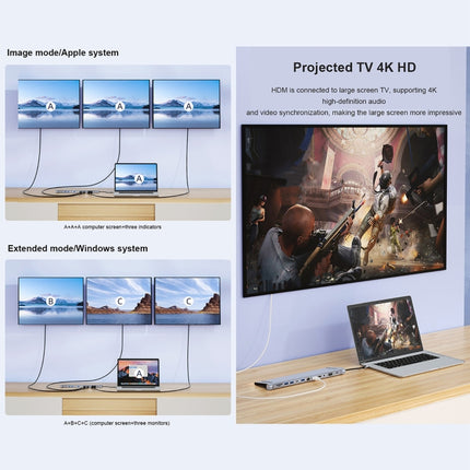 BYL-2003U2 12 in 1 USB-C / Type-C to USB Multifunctional Docking Station HUB Adapter, BYL-2003U2