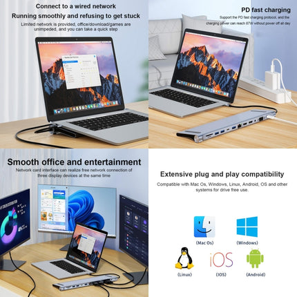 BYL-2003U2 12 in 1 USB-C / Type-C to USB Multifunctional Docking Station HUB Adapter, BYL-2003U2