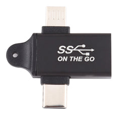 USB 3.0 Female to Type-C / USB-C Male + Micro Male Aluminium Alloy Adapter