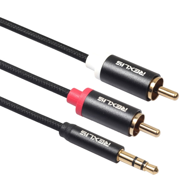 REXLIS 3635 3.5mm Male to Dual RCA Gold-plated Plug Black Cotton Braided Audio Cable for RCA Input Interface Active Speaker, Length: 0.5m, Length: 0.5m