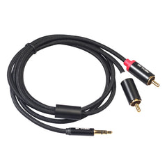 REXLIS 3635 3.5mm Male to Dual RCA Gold-plated Plug Black Cotton Braided Audio Cable for RCA Input Interface Active Speaker, Length: 1.8m, Length: 1.8m