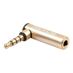 REXLIS BK3567 3.5mm Male + 3.5mm Female L-shaped 90 Degree Elbow Gold-plated Plug Gold Audio Interface Extension Adapter for 3.5mm Interface Devices, Support Earphones with Microphone, Gold