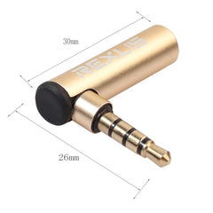 REXLIS BK3567 3.5mm Male + 3.5mm Female L-shaped 90 Degree Elbow Gold-plated Plug Gold Audio Interface Extension Adapter for 3.5mm Interface Devices, Support Earphones with Microphone, Gold