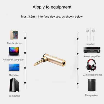 REXLIS BK3567 3.5mm Male + 3.5mm Female L-shaped 90 Degree Elbow Gold-plated Plug Gold Audio Interface Extension Adapter for 3.5mm Interface Devices, Support Earphones with Microphone, Gold