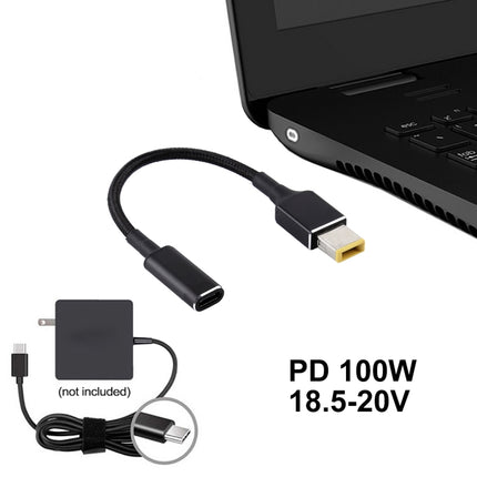 PD 100W 18.5-20V Square Plug to USB-C / Type-C Adapter Nylon Braid Cable for Lenovo Laptop