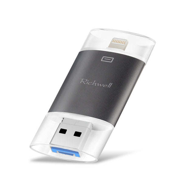 Richwell 3 in 1 64G Typ-C + 8 Pin + USB 3.0 Metall Doppelabdeckung Push-Pull Flash Disk mit OTG Funktion