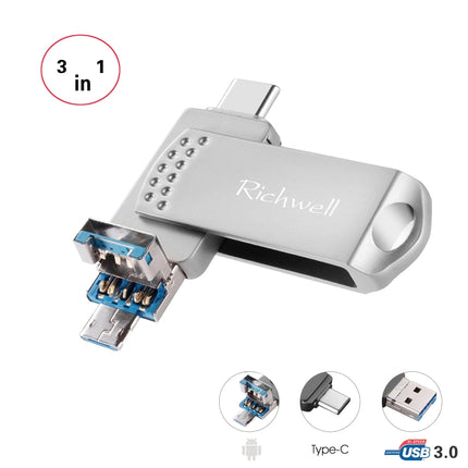 Richwell 3 in 1 16G Type-C + Micro USB + USB 3.0 Metal Flash Disk with OTG Function